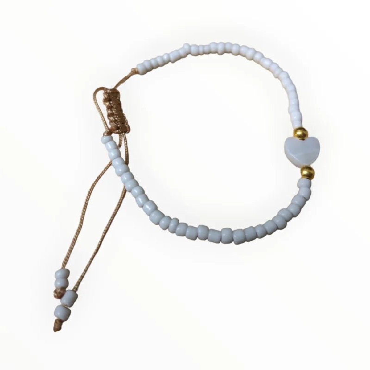 Aramat Jewels | Armbanden | Verstelbare Armband Met Schelp Hartje | Wit | |2mm | Metaal | Kinderen, Volwassenen | Verkleurd niet