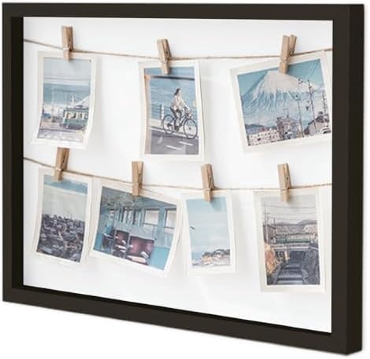 PromoHome Fotocollage Wanddecoratie met Houten Klemmen - Zwart Fotolijstenset voor Meerdere Foto's