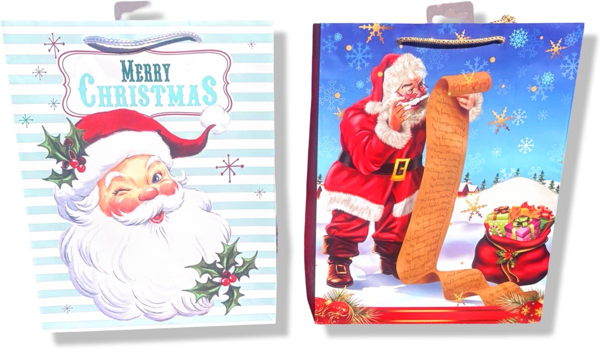 4 Luxe Kerst Cadeautasjes A5 formaat 23x18x9cm - Kerst Papieren cadeautasjes met Full-color bedrukking