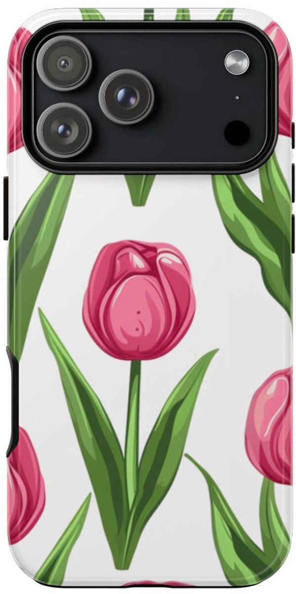Roze Tulp Bloemenpatroon – Telefoonhoesje Geschikt voor iPhone 17 Pro Max