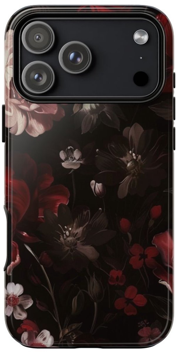 Donker Bloemmotief met Glans – Telefoonhoesje Geschikt voor iPhone 17 Pro Max
