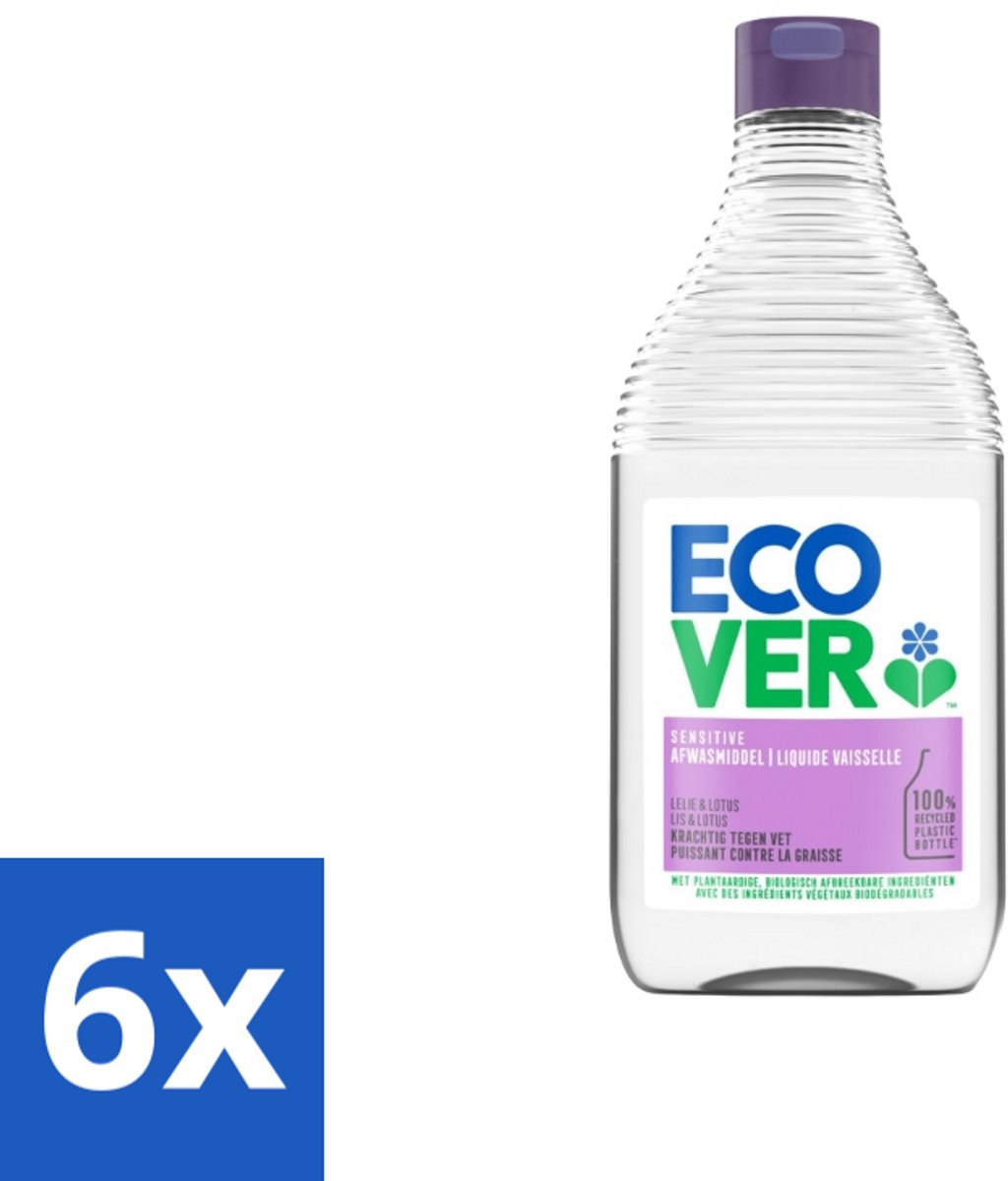 6 x Ecover - Afwasmiddel - Lelie & Lotus - 450 ml - Afwasmiddel - Biologisch Afbreekbaar - Plantaardige Reiniging - Lelie Geur - Lotus Geur