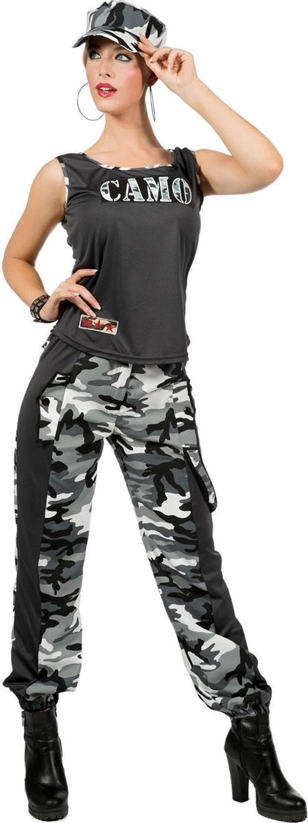 Soldaat Camouflage Kostuum Vrouw Grijs - Maat 42
