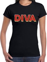 DIVA fun tekst t-shirt  zwart  met  3D effect voor dames L