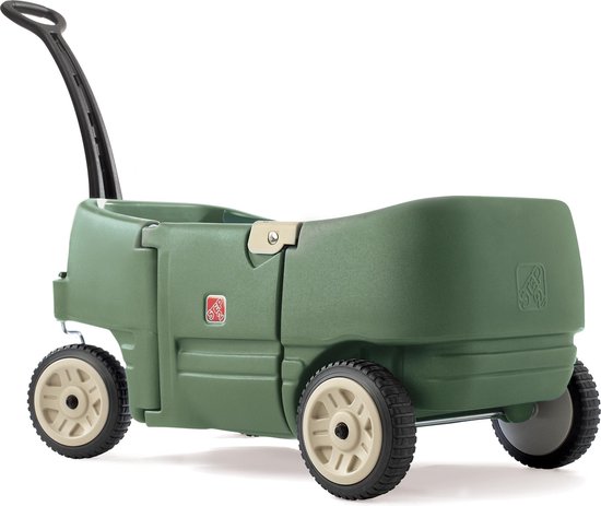 Product: Step2 Wagon for Two Plus - Bolderkar met 2 zitjes met gordels voor kinderen - Kunststof Bolderwagen in Groen met Duwstang - Voor peuters en kleuters, van het merk Step2