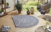 Rond buiten vloerkleed omkeerbaar Coron - blauw/crème 140 cm rond