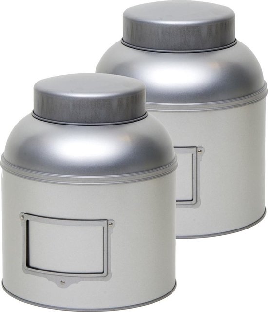 2x Boîtes de rangement rondes argentées / boîtes de rangement avec porte-étiquette 24 cm - Boîtes de rangement argentées avec porte-étiquette - Boîtes de rangement