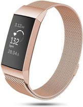 Milanees Smartwatch bandje - Geschikt voor  Fitbit Charge 3 Milanese band - rosé goud - Maat: S - Horlogeband / Polsband / Armband