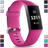 Siliconen Smartwatch bandje - Geschikt voor  Fitbit Charge 3 silicone band - fel roze - Maat: S - Horlogeband / Polsband / Armband