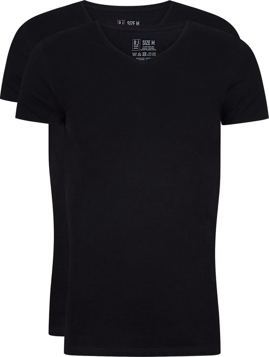 RJ Bodywear Everyday - Den Bosch - 2-pack - stretch T-shirt V-hals - zwart -  Maat L