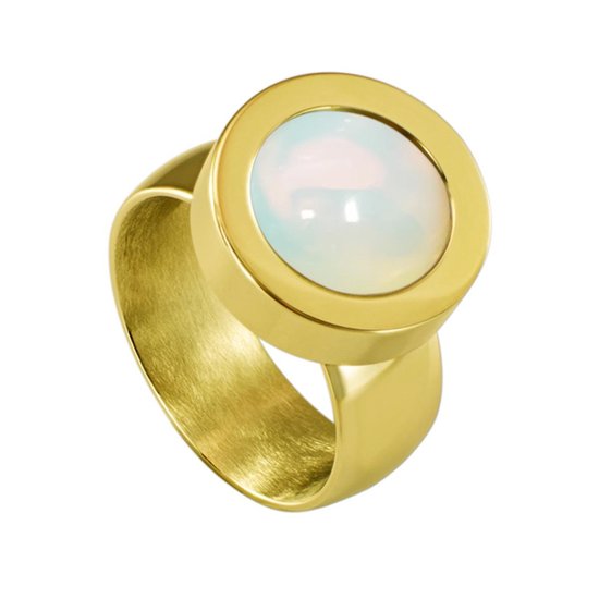 Quiges Dames Ring RVS Goudkleurig met Opaal Mini Coin - SLSRS55616