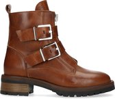 Manfield - Dames - Cognac biker boots met gespen - Maat 37