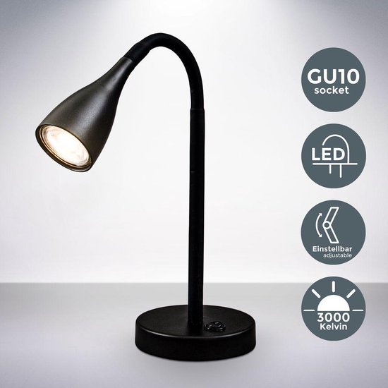 B.K.Licht - Bureaulamp - tafellamp - leeslamp - slaapkamer - bedlamp -  zwart - 3.000K... | bol.com