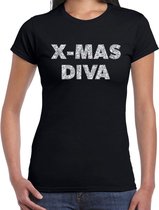 Foute Kerst t-shirt - x-mas diva - zilver / glitter - zwart - dames - kerstkleding / kerst outfit XL