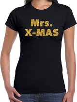 Foute Kerst t-shirt - Mrs. x-mas - goud / glitter - zwart - dames - kerstkleding / kerst outfit S