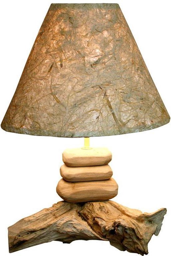 Landelijke houten lamp met houten lampenvoet Jack Teak Tafellamp - Bruine  lampenkap | bol.com