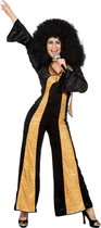 Wilbers - Jaren 80 & 90 Kostuum - Catsuit Disco Diva Chaka Khan - Vrouw - zwart,goud - Maat 46 - Carnavalskleding - Verkleedkleding