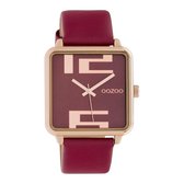 OOZOO Timepieces - Rosé goudkleurige horloge met bordeaux rode leren band - C10363