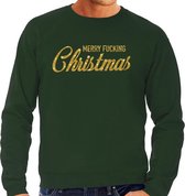 Foute Kersttrui / sweater - Merry Fucking Christmas - goud / glitter - groen - heren - kerstkleding / kerst outfit L (52)