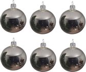 6x Zilveren glazen kerstballen 6 cm - Glans/glanzende - Kerstboomversiering zilver
