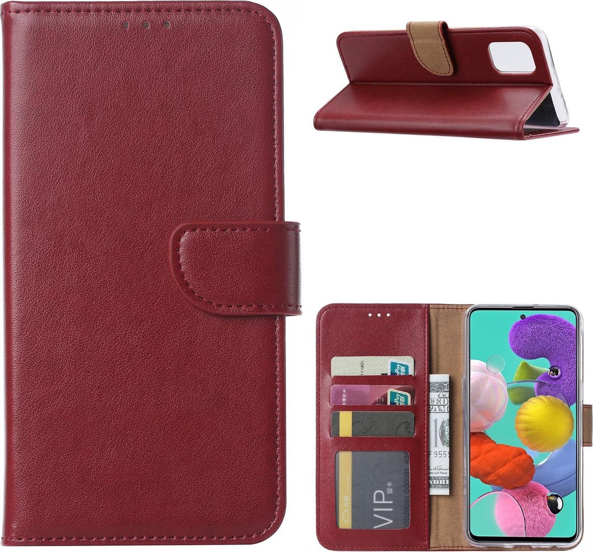 Bookcase Hoesje Samsung Galaxy A71 Bordeaux met Pasjeshouder