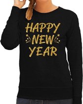 Oud en Nieuw trui / sweater - Happy New Year - goud op zwart dames - nieuwjaarsborrel / oudjaarsavond outfit L (40)