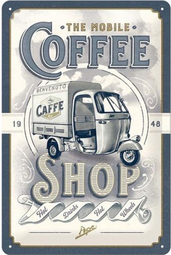 Plaque en métal The Mobile Coffee Shop 20 x 30 cm