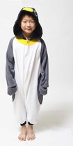 KIMU Onesie pinguin grijs pak kind kostuum - maat 110-116 - pinguinpak jumpsuit pyjama