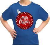 Foute kerst shirt / t-shirt - grote kerstbal merry christmas blauw voor kinderen - kerstkleding / christmas outfit XL (164-176)