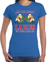 Fout Kerst shirt / t-shirt blauw - single / jingle ladies / borsten voor dames - kerstkleding / kerst outfit XS