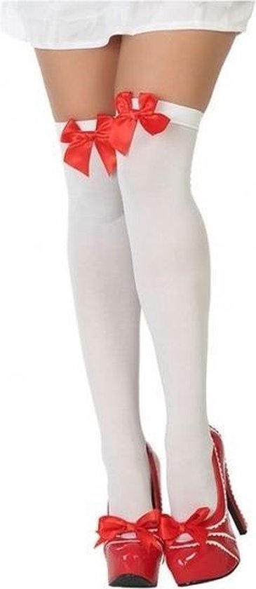 Voorkomen drijvend cache Sexy verkleed kousen wit met rood strikje voor dames - Feest kniekousen  Carnaval | bol.com