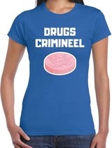 Drugs crimineel verkleed t-shirt blauw voor dames XS