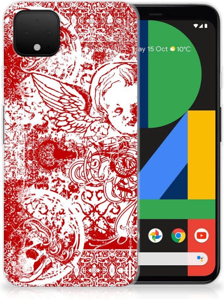 Silicone Back Case Google Pixel 4 XL Angel Skull Rood