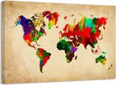 Schilderij - Wereldkaart Colors, Multi-gekleurd, 80X60cm, 1luik