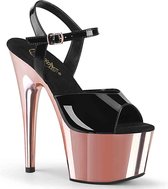 Pleaser - ADORE-709 Sandaal met enkelband, Paaldans schoenen - Paaldans schoenen - 38 Shoes - Zwart/Roze