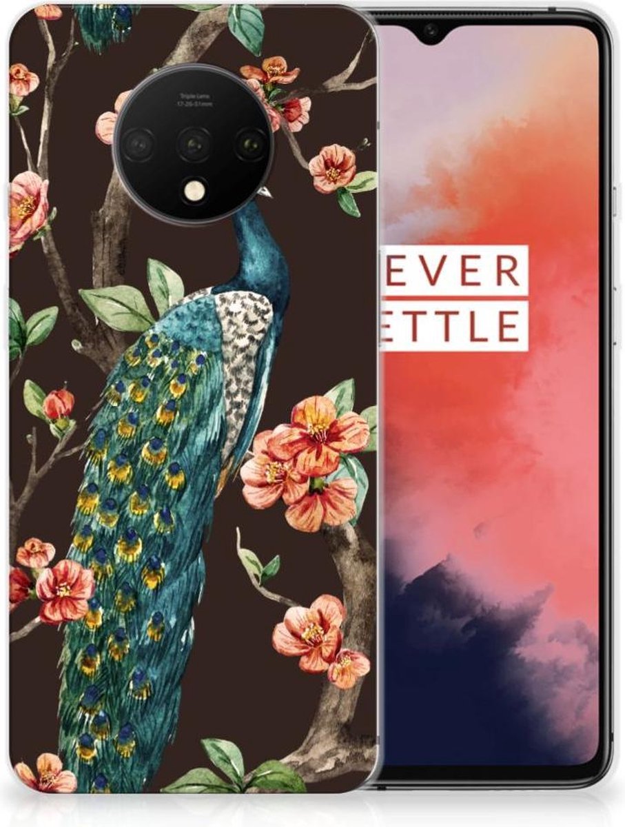OnePlus 7T TPU Hoesje Pauw met Bloemen
