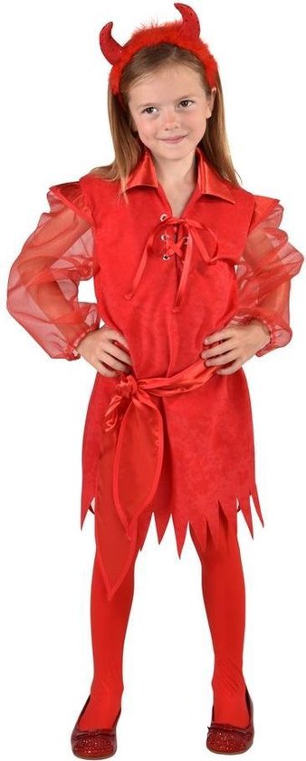 Magic By Freddy's - Duivel Kostuum - Duivelse Dame Hellevuur Halloween - Meisje - rood - Maat 140 - Halloween - Verkleedkleding