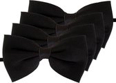 4x Zwarte verkleed vlinderstrikjes 13 cm voor dames/heren - Zwart thema verkleedaccessoires/feestartikelen - Vlinderstrikken/vlinderdassen met elastieken sluiting