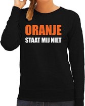 Oranje staat mij niet tekst sweater zwart voor dames - dames fun shirts - Koningsdag/EK/Hollansfeest L