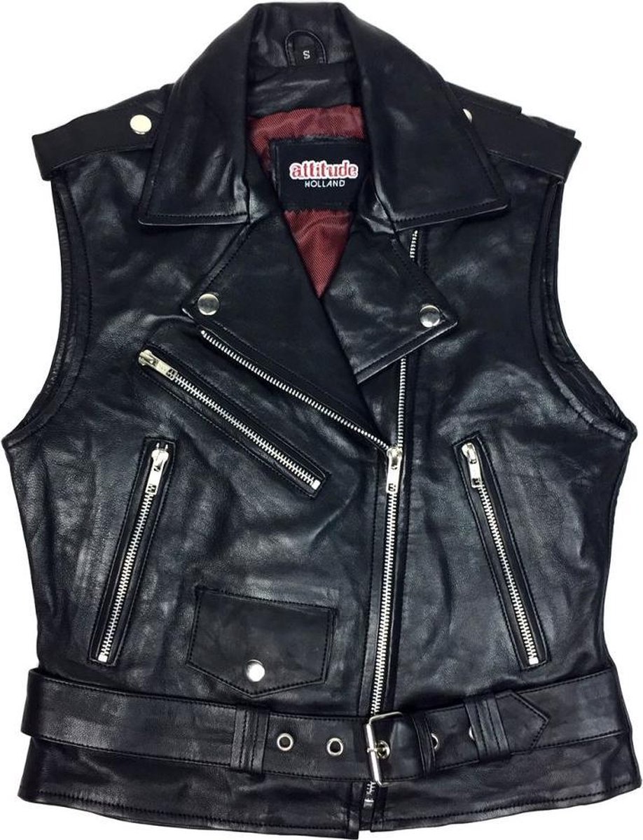 Attitude Holland Leren jacket L Lamb Nappa Marlon Brando Vest Zwart Attitude Holland Leren jacket L Lamb Nappa Marlon Brando Vest Zwart