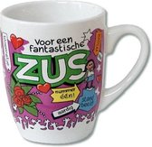 Verjaardag - Cartoon Mok - Voor een fantastische Zus -  In cadeauverpakking met gekleurd lint