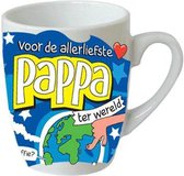Verjaardag - Cartoon Mok - Voor de allerliefste Papa ter wereld - Gevuld met een toffeemix - In cadeauverpakking met gekleurd krullint