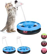 relaxdays 3x kattenspeelgoed muis - kattenspeeltje - speelgoed voor kat springveer - blauw