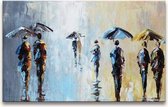Handgeschilderd schilderij Olieverf op Canvas - Five Umbrella’s and a Wet Suit