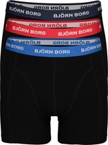 Björn Borg boxershorts Essential (3-pack) - heren boxers normale lengte - zwart met gekleurde tailleband - Maat: XL