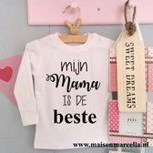 Baby shirtje jongen of meisje tekst mijn mama is de beste | lange mouw T-Shirt | wit zwart| maat 62 |  leukste kleding babykleding cadeau verjaardag eerste moederdag