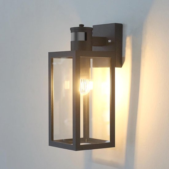 Klighten 24 W buitenwandlamp met bewegingsmelder, IP65 wandlamp voor buiten/ binnen met led draaibaar paneel, wandlamp voor ingang, hal, 1500 lm, zwart, warm wit, 3000 K