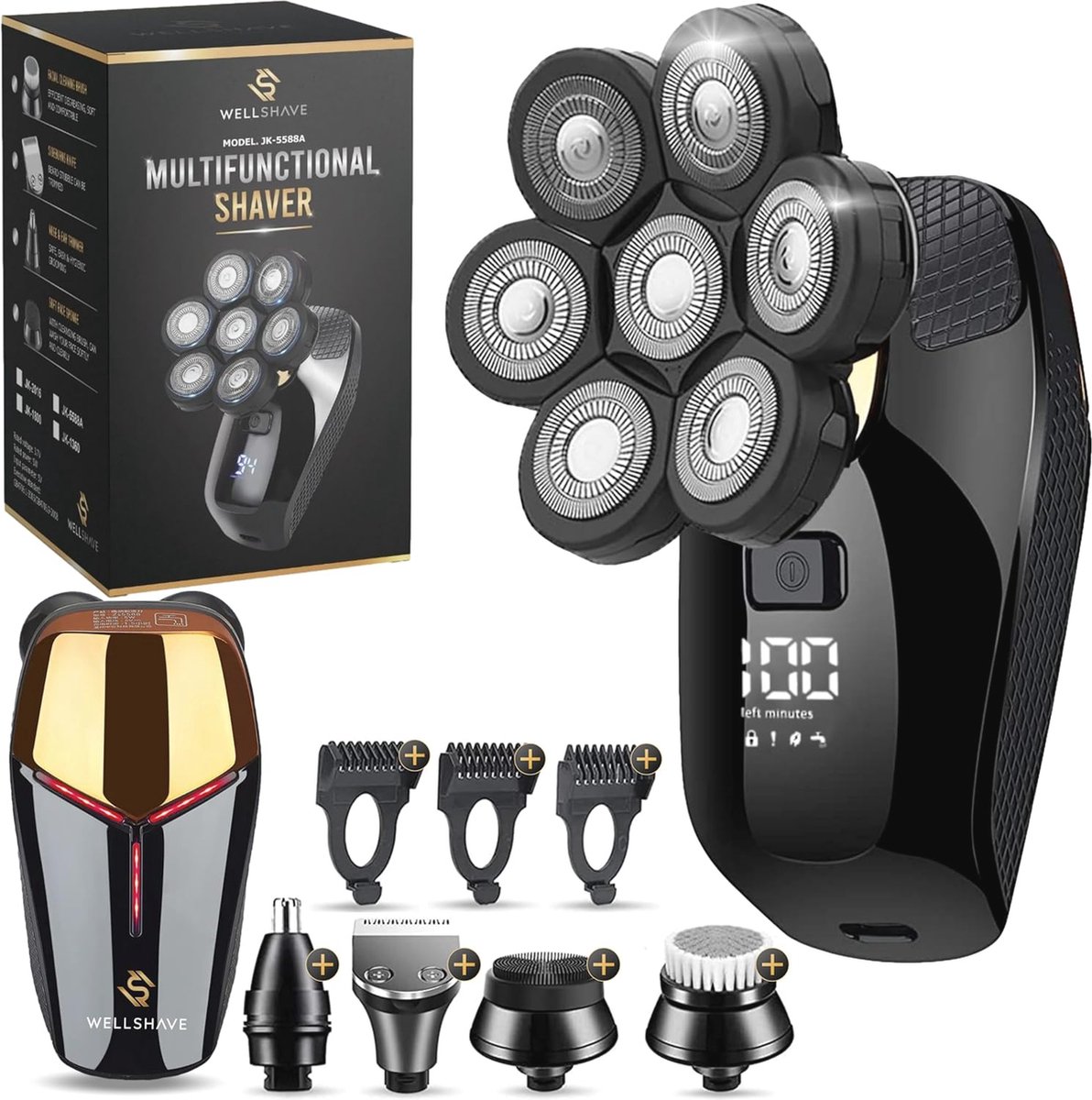 5-in-1 Scheerapparaat voor Mannen - Gezichts- en Hoofdtrimmer, Neustrimmer, Nat en Droog Shaver