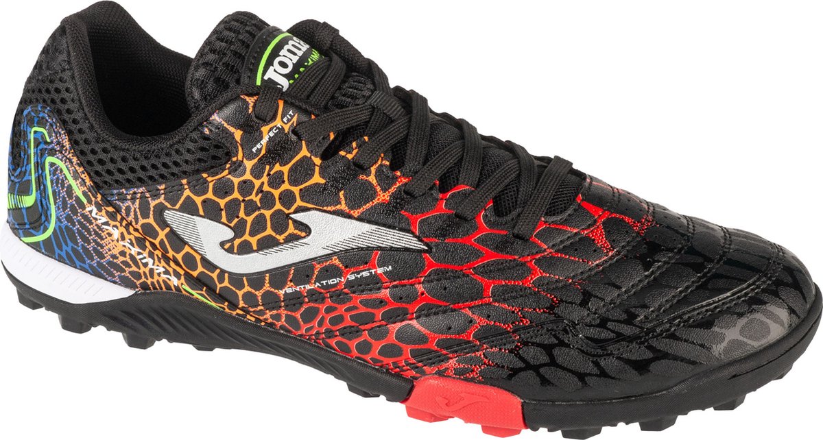 Zwarte Joma Maxima 2431 TF voetbalschoenen voor mannen, maat 46, van synthetisch leder met kleurrijke details.