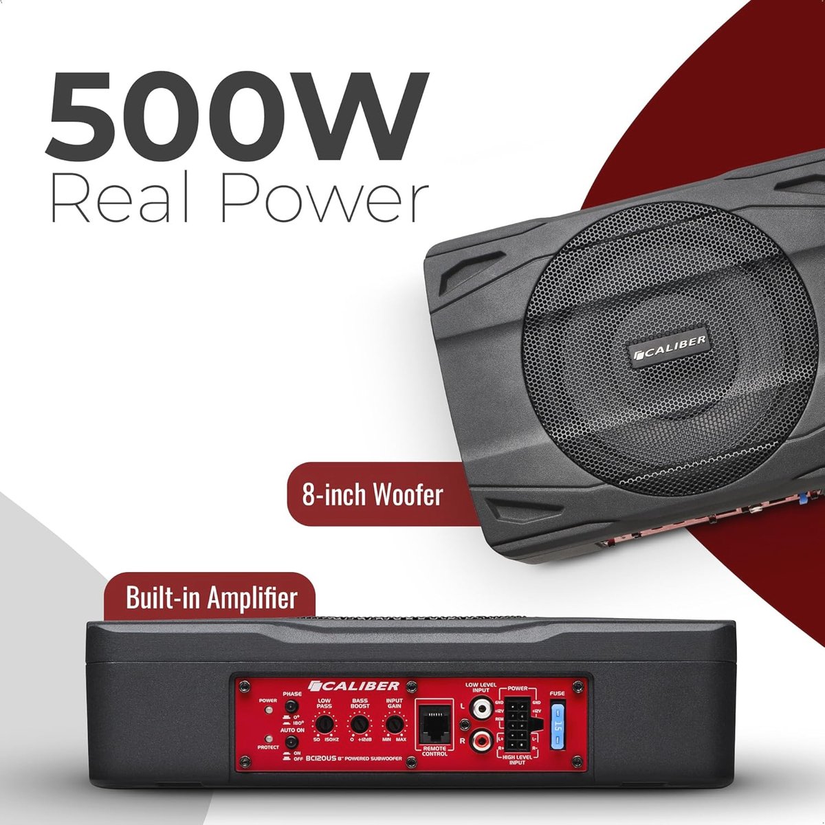 Auto Subwoofer Set met Versterker - 500W - Underseat Subwoofer met Afstandsbediening - Compact 290x210x72mm – foto 2